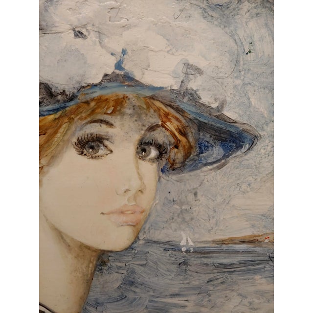 1960s Bernard Charoy -Portrait of a Young Girl at a Beach in South of France -Oil Painting For Sale - Image 5 of 9