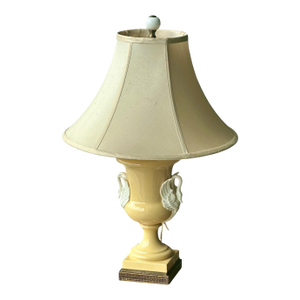 Antique French Pale Yellow Porcelain Swan Handle Lamp