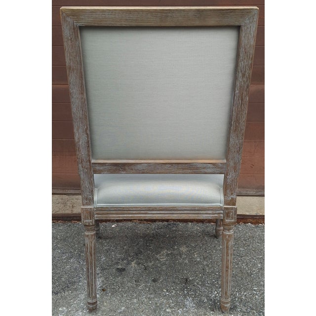 Aqua Late 20th Century Louis XVI Style Carved Rustic Oak and Upholstered Armchair For Sale - Image 8 of 8