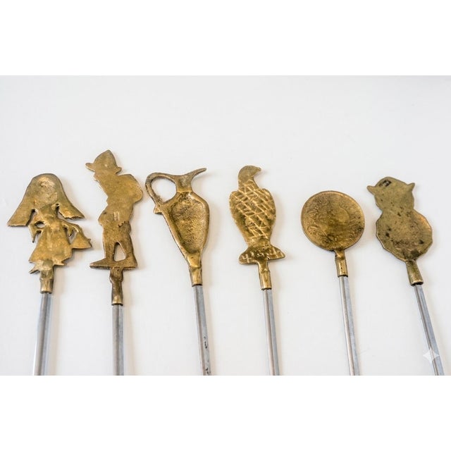 Vintage Turkish Figural Brass & Stainless Steel Shish Kebab Skewers - Set of 6 For Sale - Image 9 of 9