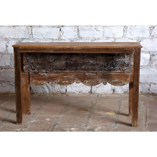 1920s Antique Indian Carved Console Table With Floral Motifs & Brass Stud Detailing – Rustic Entryway Accent 63 For Sale - Image 5 of 6