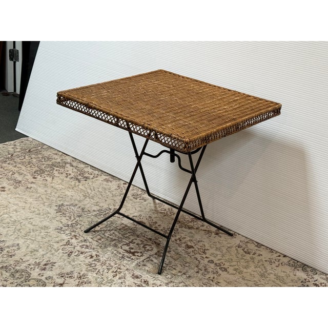 Wood Danny Ho Fong Folding Wicker Card Table, Outdoor For Sale - Image 7 of 12
