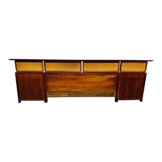 Mid-Century Modern Walnut & Cane King Size Headboard For Sale