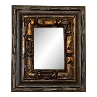 1970’s Vintage Art Nouveau Style Wood Framed Mirror, Burnished Gold & Brown For Sale