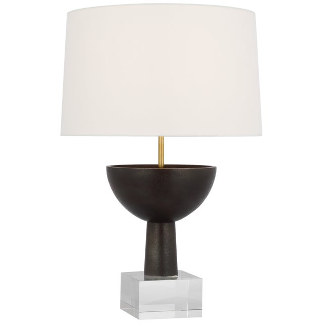 Modern Ray Booth by Visual Comfort Signature Eadan 26" Table Lamp in Warm Iron with Linen Shade For Sale - Image 3 of 3