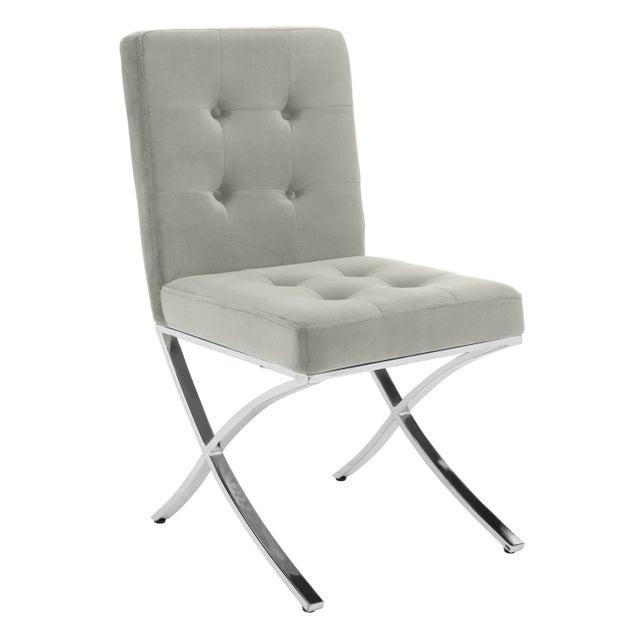 Modern Tufted Side Chair in Grey & Chrome For Sale - Image 3 of 11