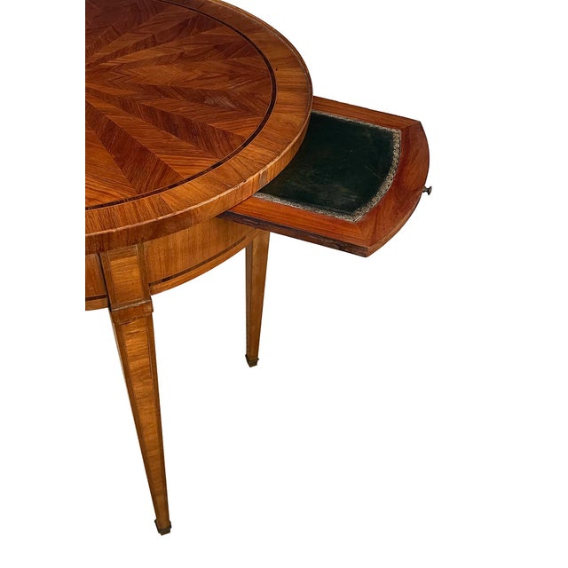 1900 - 1909 French Louis XVI Style Tulipwood Marquetry Veneered Circular Side Table For Sale - Image 5 of 9
