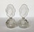 Elegant vintage pair of Irice optic glass vanity dresser perfume bottles with crystal cut intaglio rose blossom stoppers....