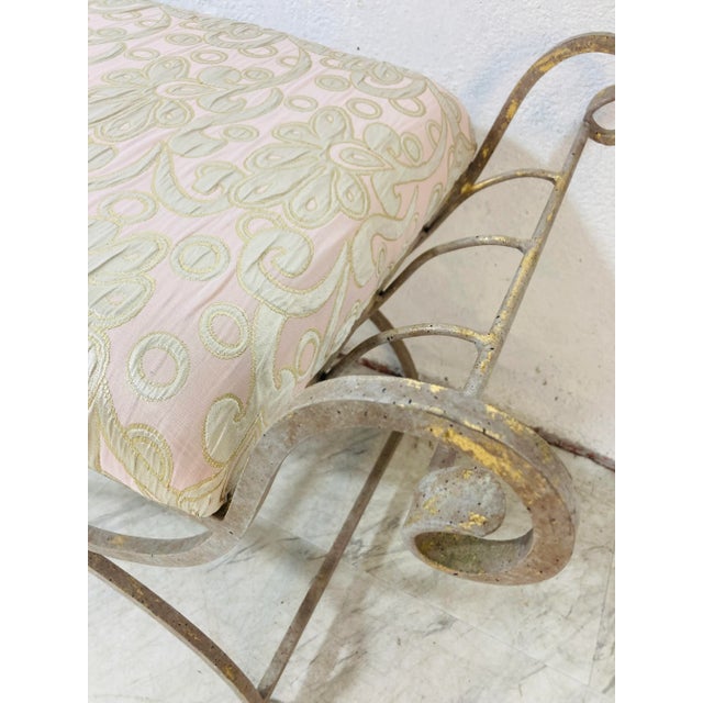 Vintage Iron Bench, Newly Upholstered For Sale - Image 4 of 6