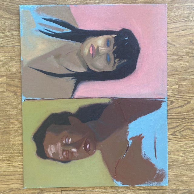 Textile Female Portrait Study Painting on Canvas Board For Sale - Image 7 of 11