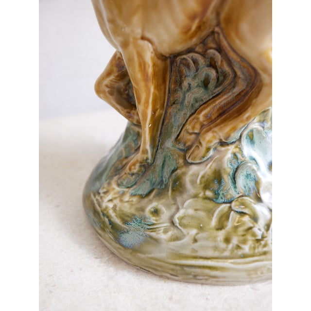 Mid 20th Century Deer Ceramic Lamps With Majolica Style Glaze - a Pair For Sale - Image 16 of 17