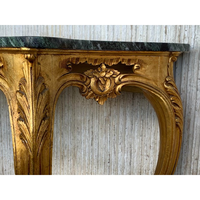 20th Century Baroque Style Carved Walnut Ormolu and Green Marble Console Table For Sale In Miami - Image 6 of 11