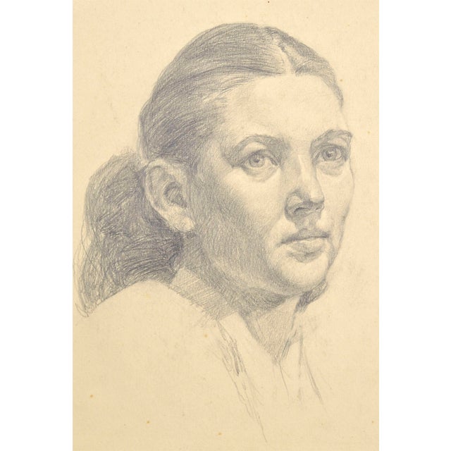 Albert Goltjakov, Portrait of a Woman, 1960s, Pencil on Paper, in Good conditions. Designed 1960 to 1969 I have official...