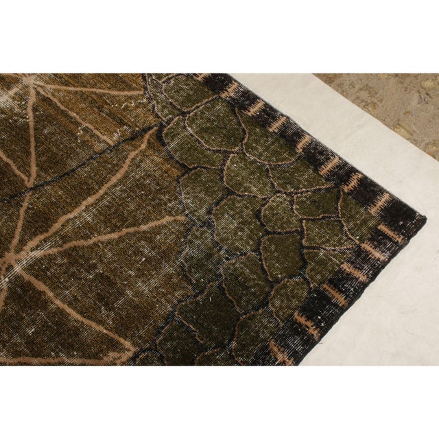 Hand-Knotted Vintage Art Deco Rug in Brown, Black, Geometric Pattern For Sale - Image 4 of 8