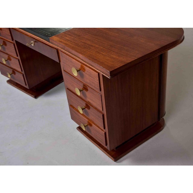French Art Deco Mahogany Executive Desk With Inset Leather Writing Surface, Circa 1930s For Sale - Image 12 of 13