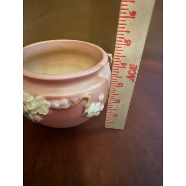 Pink Roseville Art Pottery Apple Blossom Small Jardiniere Vase #300-4 Usa ca.1948 For Sale - Image 8 of 8