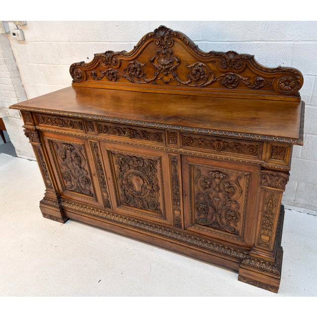 Traditional Antique French Renaissance Revival Carved Oak Buffet For Sale - Image 3 of 13