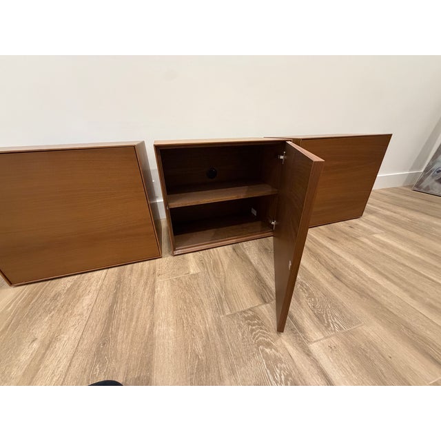 Fabulous set of one door cubes by luxury furniture maker Treku. Can be used as 3 in a row or stacked, wall hung, or end...
