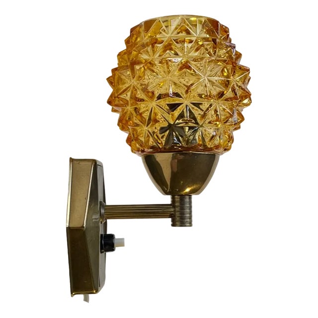 Danish Brass & Glass Wall Sconce by J. Sommer, 1960s For Sale