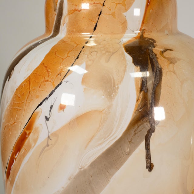 Pair of vintage Morris Greenspan table lamps with large ceramic bodies in a beautiful marbled finish of cream, caramel,...