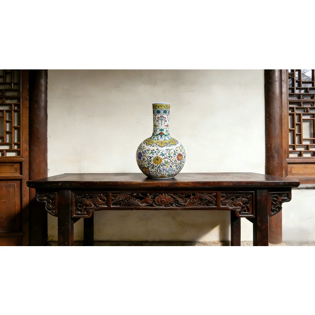 Chinese Ceramic Vase Qing Dynasty Qianlong Marked Doucai Porcelain Tianqiu Vase Hand Painted Hidden Eight Immortals Pattern For Sale - Image 4 of 11