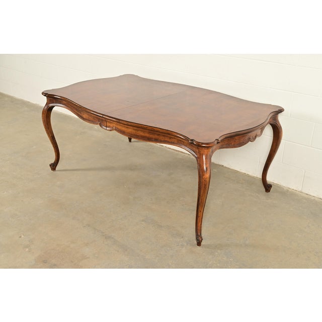 Brown Henredon French Provincial Louis XV Carved Walnut Extension Dining Table With Parquet Top For Sale - Image 8 of 15