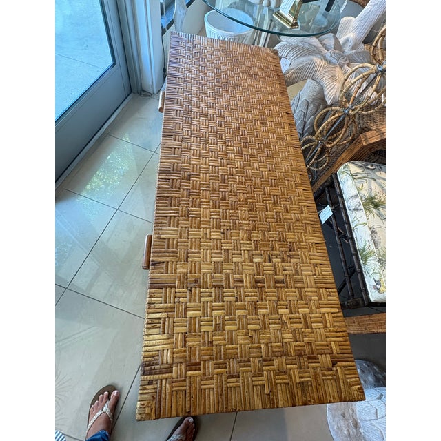 1970s Vintage Coastal Italian Wrapped Woven Rattan Cane Wicker Desk Drawers & Chair For Sale - Image 5 of 12