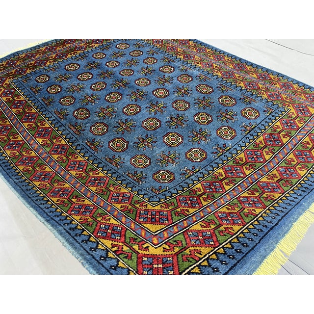 5'1" X 6'5" Blue Turkmen Mori Gul Geometric Rug For Sale - Image 4 of 17