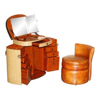 Starbay Marie Galante Makeup Travel Luggage Dressing Table & Brown Leather Chair For Sale