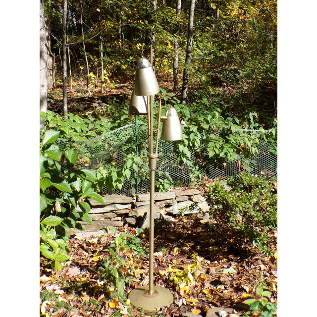 Vintage Mid Century Modern Avocado Cone Bullet Light Metal Floor Lamp Industrial For Sale - Image 4 of 12