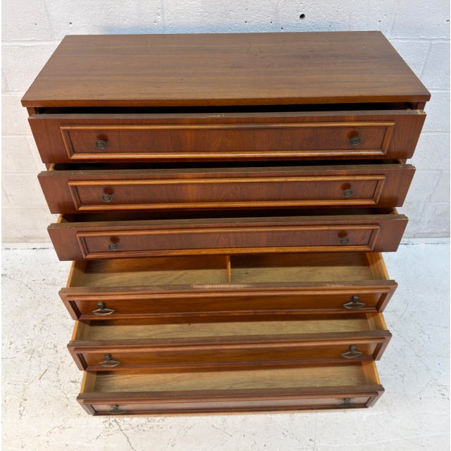 Mid-Century Modern Six Drawer Walnut Highboy Dresser For Sale - Image 11 of 15