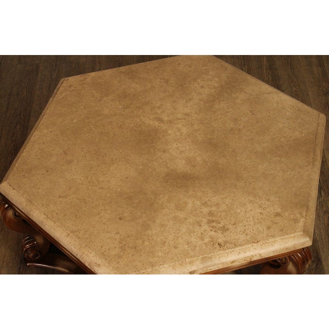 Century Furniture Century Furniture Tuscan Style Large Travertine Top Hexagonal Coffee Table For Sale - Image 4 of 18