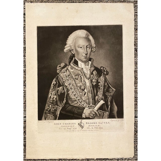 Antique 1790s mezzotint portrait of John Charles Brooke (1748-1794) Somerset Herald (1777-1794). Engraved by Edward Bell...