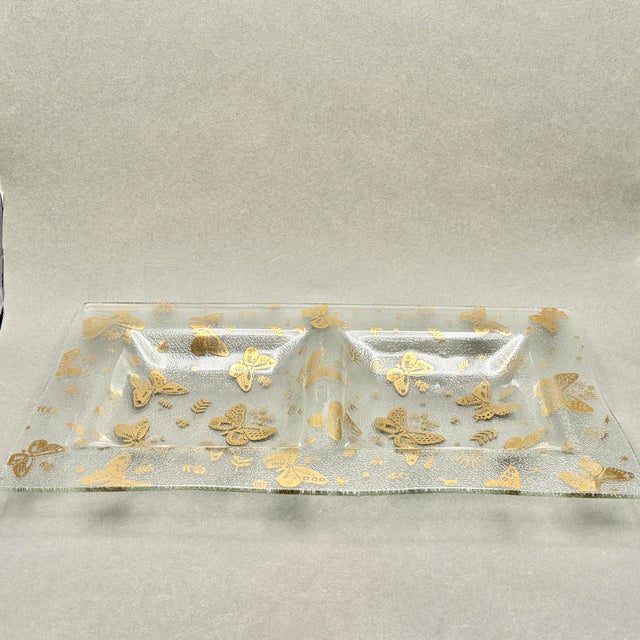 Mid 20th Century Vintage Mid Century Modern Georges Briard "Golden Butterflies" Glass Divided Serving Dish For Sale - Image 5 of 10