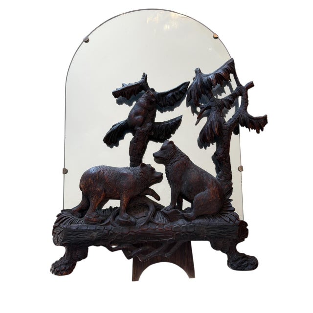 1900 - 1909 Black Forest Bear Mirror Swiss Carving For Sale - Image 5 of 14