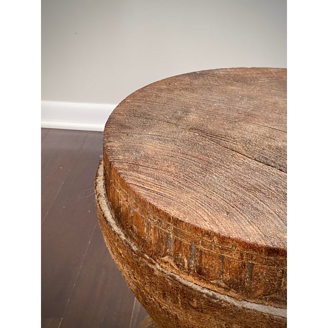 Made Goods Made Goods Marek Mango Wood Drum Side Table – Sculptural Carved Pedestal, Organic Modern For Sale - Image 4 of 13