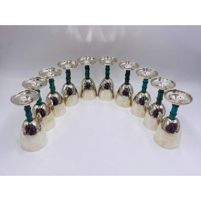 1980s Set of 10 Emilia Castillo Silver-Plated Goblets W/ Verdigris Stems For Sale - Image 14 of 18