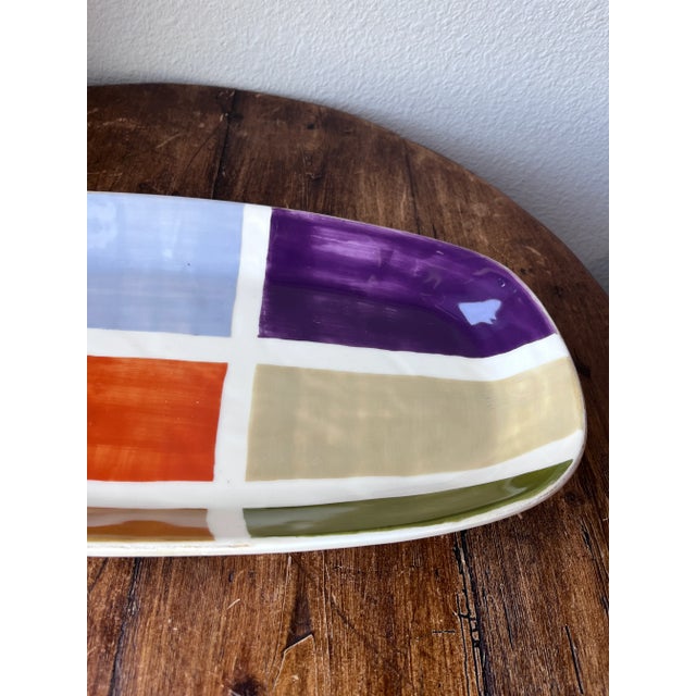 Vietri Quadri Pattern Oval Rectangular 18” Platter For Sale - Image 9 of 11