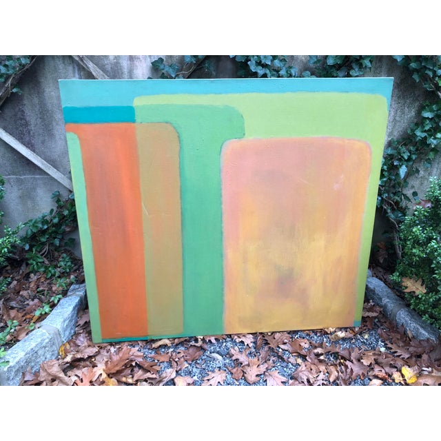 Canvas Large Vintage Mid Century Abstract Oil Painting on Canvas For Sale - Image 7 of 7