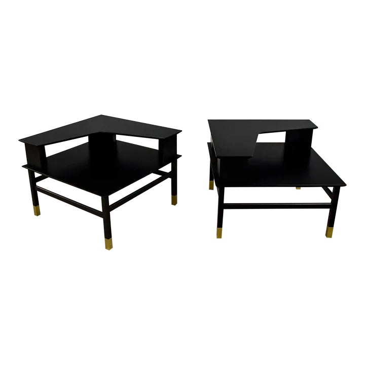 MCM Corner Step Tables a Pair Black With Brass Sabots From Coronado ...