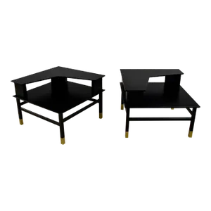 MCM Corner Step Tables a Pair Black With Brass Sabots From Coronado Group by Luther Draper for Founders Furniture