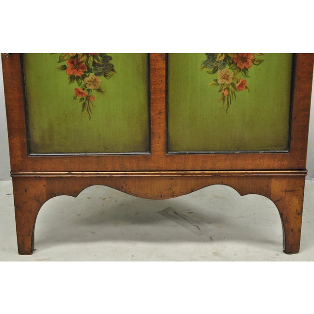 Brown Antique English Adams Style Green Hand Painted Narrow Corner China Cabinet For Sale - Image 8 of 18