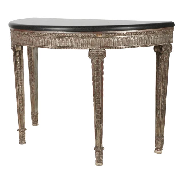 Late 20th Century Neoclassical-Style Silvered Wood Demilune Console Table For Sale