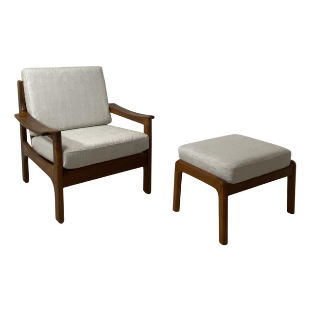 Set of Danish Teak Lounge Chair and Ottoman, 1960s For Sale