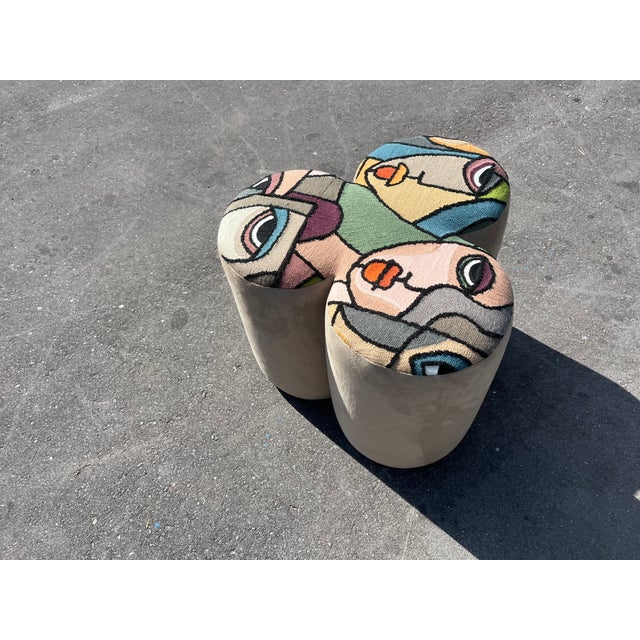 Pair of Designer Poufs, Stools, Ottomans, Patchwork Fabric, Italy For Sale - Image 10 of 15