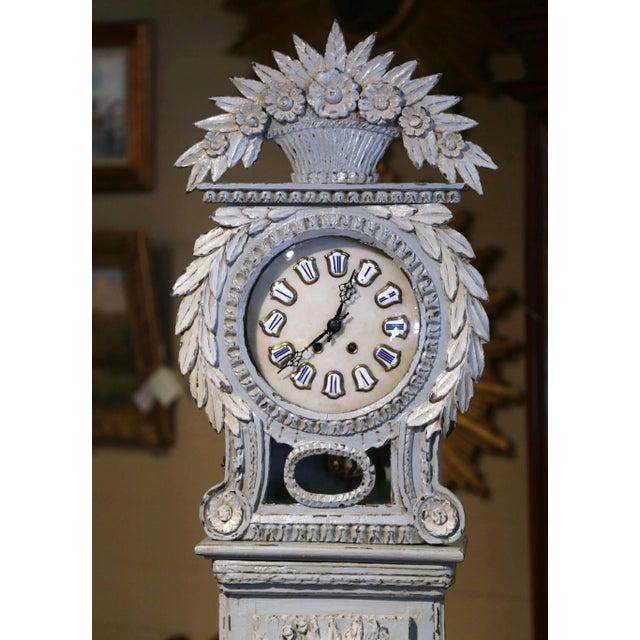 French Early 19th Century French Normandy Painted Longcase Grandfather Clock For Sale - Image 3 of 13