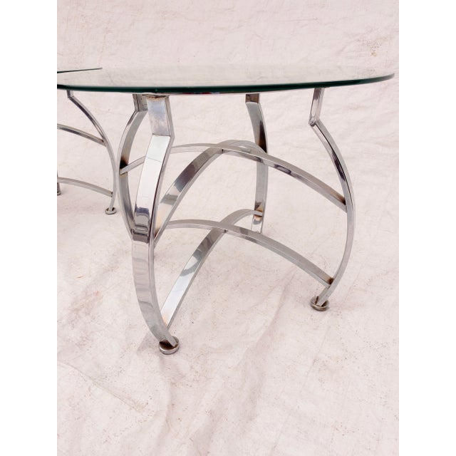 Vintage Mid Century Pair of Chrome Glass Top Side Tables S/2 For Sale - Image 4 of 5
