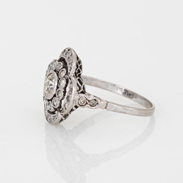 Antique Portuguese Diamond Cluster Ring Platinum Sz 4.75 Art Nouveau Jewelry For Sale - Image 4 of 6