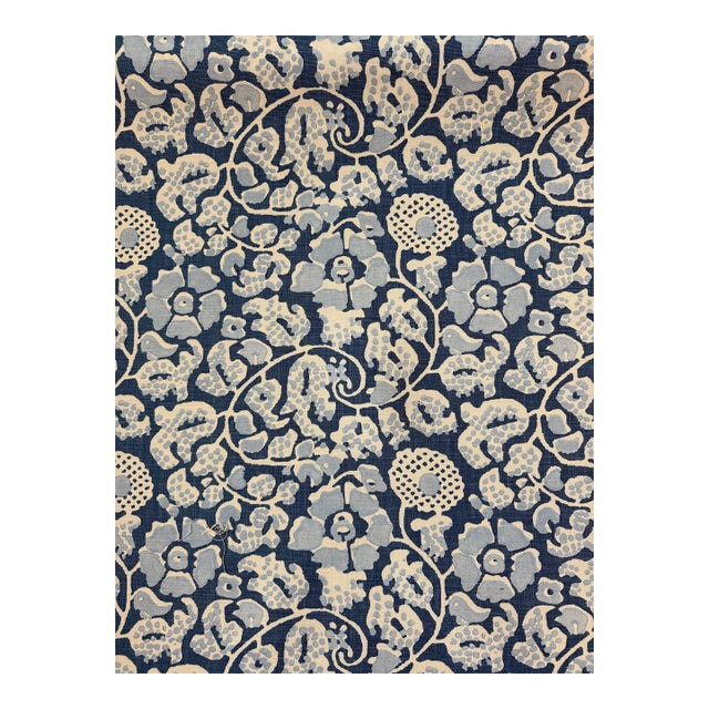 Scalamandre Grey Watkins Maiden Floral Denim Fabric 2 Yards Gw166290003 Folklore Collection For Sale