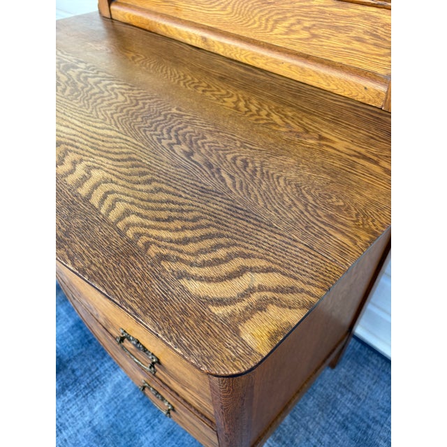 Antique American Tiger Oak Bow-Front Dresser With a Removable Beveled Swivel Mirror by A.H. Heilman & Company For Sale - Image 4 of 11